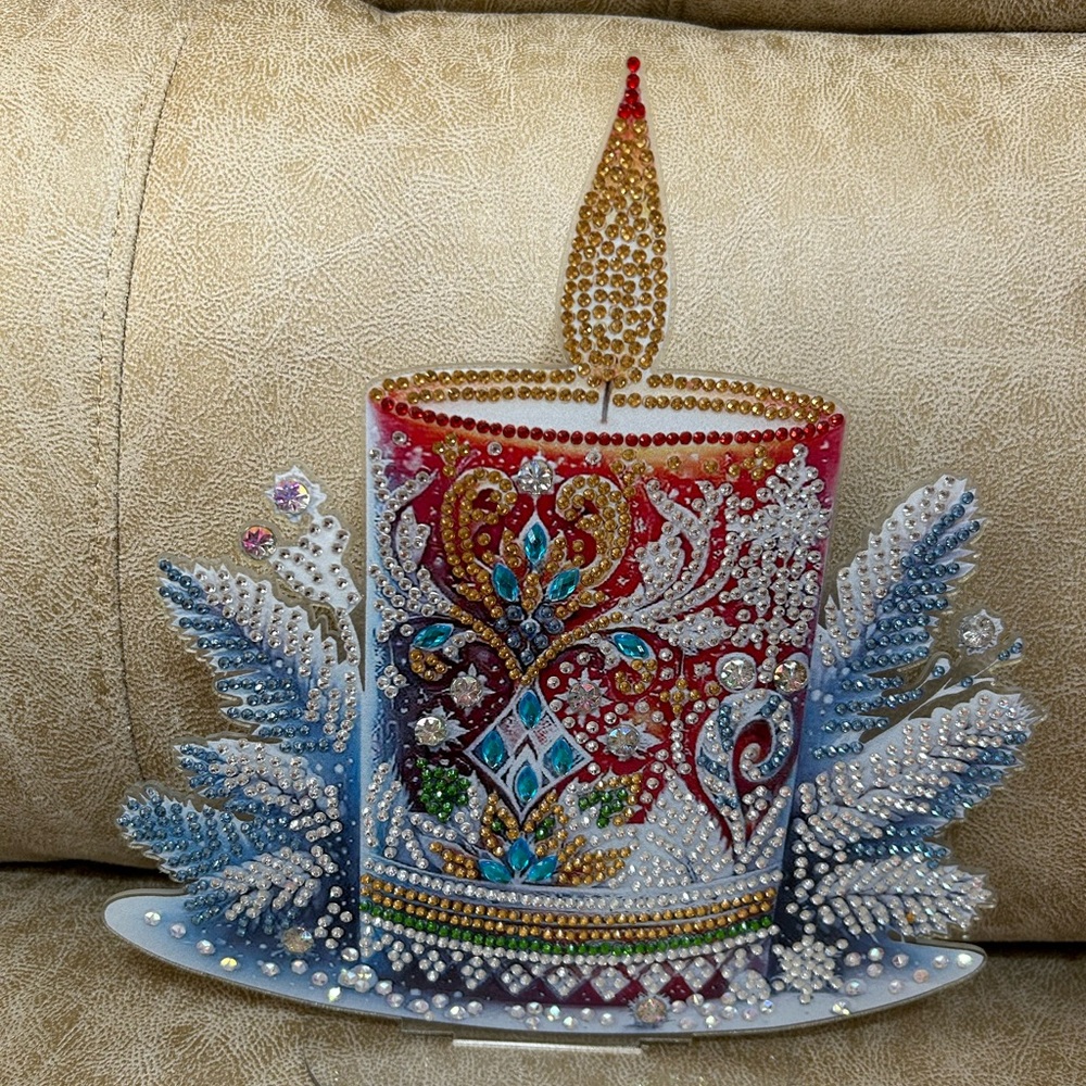 Colorful Rhinestone Candle Decor.      Christmas
